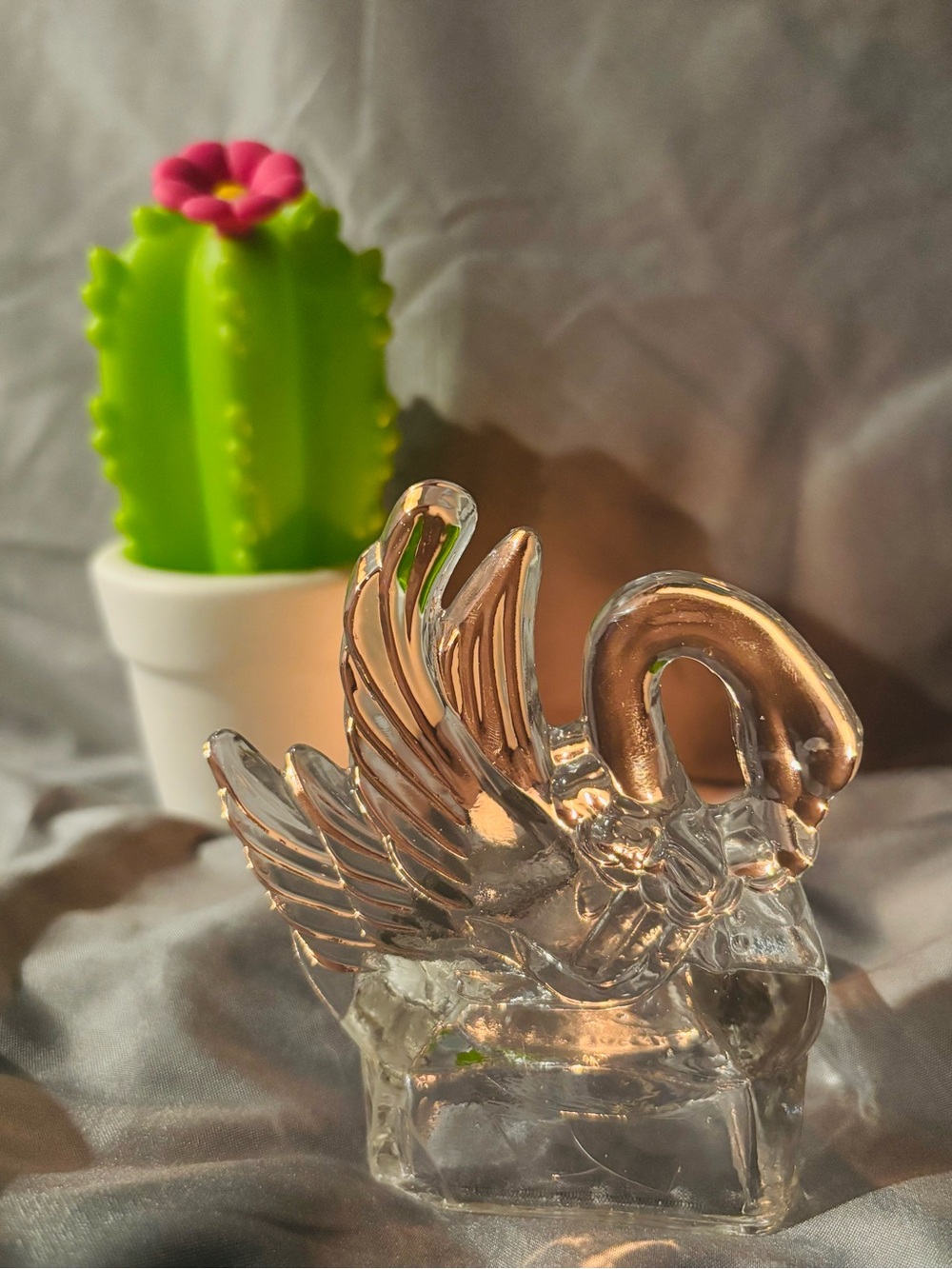 Clear Glass Swan Tea Light Candle Holder